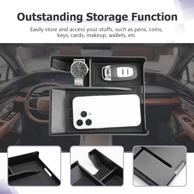 LUWU Lincoln Nautilus Center Console Organizer Compatible with 2024 2025 2026 Lincoln Nautilus Premiere/Reserve/Black Label Accessories Armrest Console Organizer Armrest Insert Tray 2026 Lincoln Black