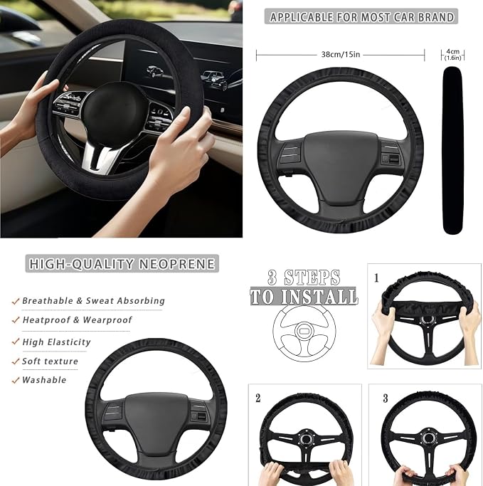 15 Pcs Rose Elephant Car Seat Covers Full Set for Women Goth Car Accessories Interior Car Steering Wheel Cover Seatbelt Covers Trash Bin Rear View Mirror Cover Cup Holders Keychain