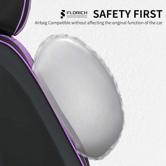 FLORICH Seat Covers for Cars Purple Leather Car Seat Covers Front Pair Breathable Automotive Car Seat Cover Non-Slip Easy Installation Comfortable Universal Fit for Most Car Truck SUV, Black&Purple