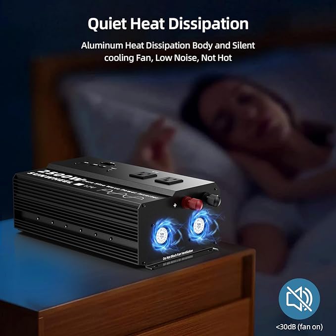SUNWHEEL 2500W Pure Sine Wave Inverter, 12V DC to 110V/120V AC Power Inverter for RV、Off Grid、Refrigerator with 4 AC outlets and LCD Display