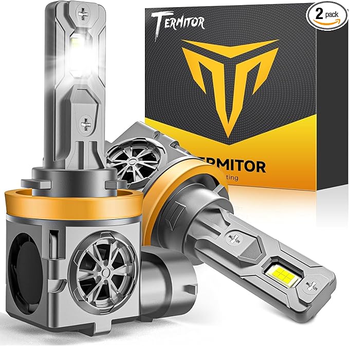 Termitor Upgraded H11/H9 Light Bulbs, 45000LM Ultra Bright Output, 6500K Cool White, IP68 Waterproof, 1:1 OEM Halogen Size, 3-Minute Plug and Play Installation, Pack of 2