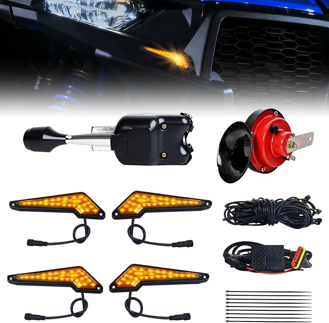 UTV Turn Signal Kit with Lever Column Switch and Triangular Amber Light,Pre-Wired, Plug and Play with Horn, Compatible with Polaris, Can-Am, Pioneer, Kawasaki, CFMOTO