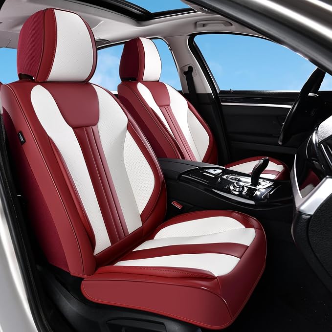 Huidasource Universal Car Seat Covers, Luxury Waterproof Faux Leather, Airbag Safe, Simple Installation, Stain Resistant, Ideal for Families and Pet Owners, Red & White