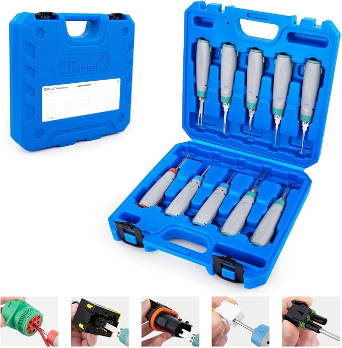 JRready 10Pcs Terminal Removal Tool Kit – Depinning & Release Tool for Deutsch, TE, AMP, Delphi, Aptiv Connectors – Automotive, Industrial, Agricultural Equipment Repair