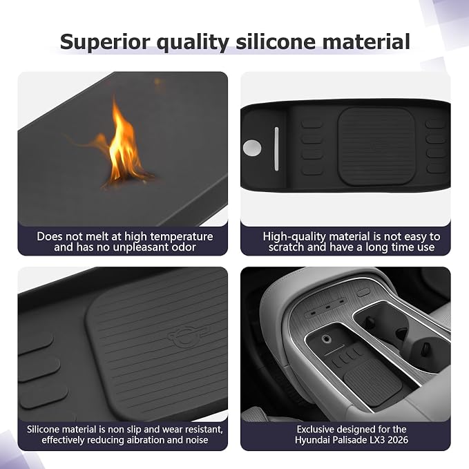 LUWU 2026 Palisade Wireless Charging Anti-Slip Mat Compatible with 2026 Hyundai Palisade Accessories Silicone Protective Pad Liner Premium Protective Pad Center Console Phone Charger Liner Mat Black