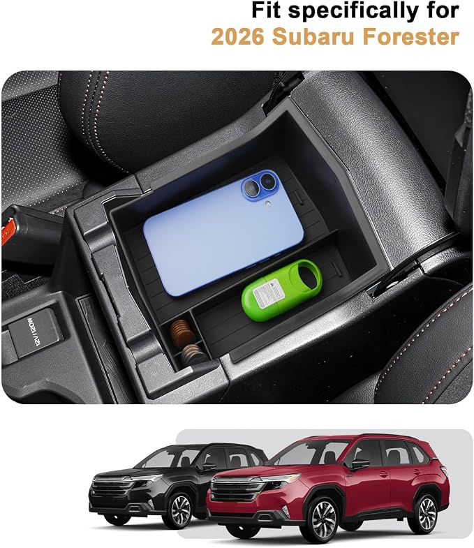 ECOZEN Center Console Organizer For 2026 Subaru Forester - Center Console Armrest Box Storage Tray Compatible with 2026 Subaru Forester Accessories - Armrest Organizer Solid ABS With Anti-Slip Mat