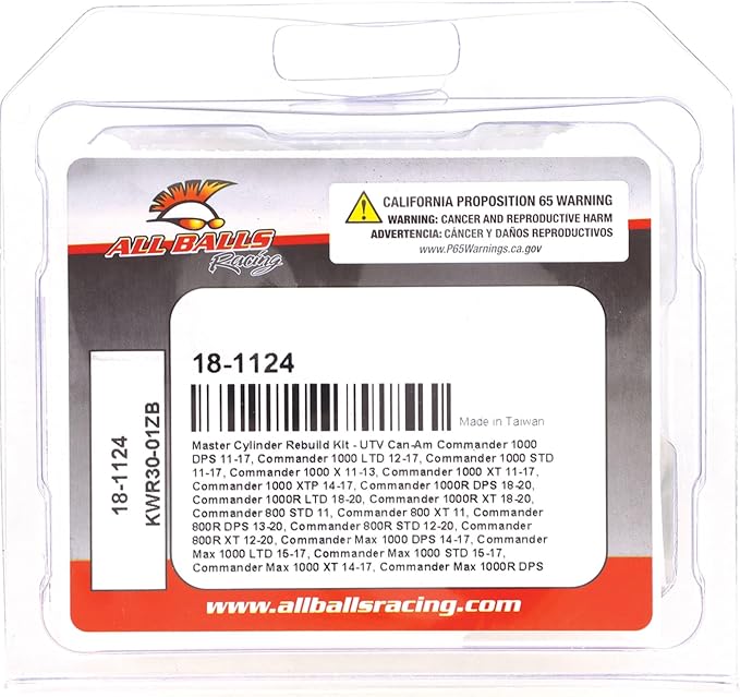 All Balls 18-1124 Master Cylinder Rebuild Kit Compatible With/Replacement For Can-Am Commander 800 2011, Commander 800R 2012-2013, 2016-2020, Commander 800R XT 2012-2020, Commander 1000 2011-2017