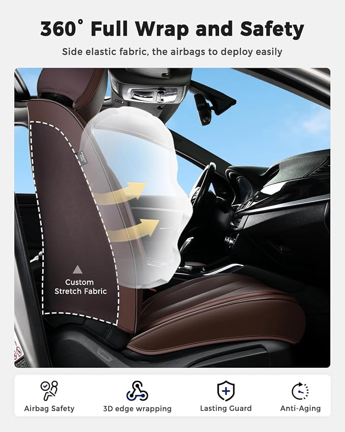 Huidasource Front Row Seat Covers, Premium Waterproof Faux Leather, Universal Fit for Most Cars, SUVs & Trucks, Airbag Friendly, Easy to Install, Wear Resistant for Daily Commute, Coffee