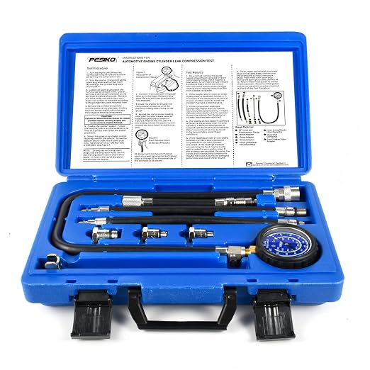 Engine Compression Tester Kit | 0-300 psi/20.7 Bar | Cylinder Compression Gauge, Multi-Size Spark Plug Adapters for Gasoline Engines