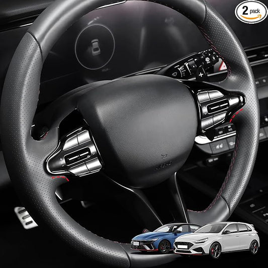 Steering Wheel Trim Control Button Cover Compatible with Hyundai Veloster JS N line 2019-2022 Hyundai Kona N Hyundai Elantra CN7 N Hyundai i30 2017-2022 Accessories (Black Style)