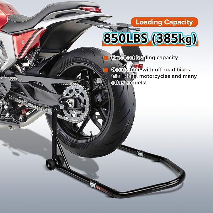 Donext Motorcycle Stand 850LB Adjustable Sport Bike Rear Wheel Lift Swingarm Paddock Stands Black, 5 Adjustable Heights, L