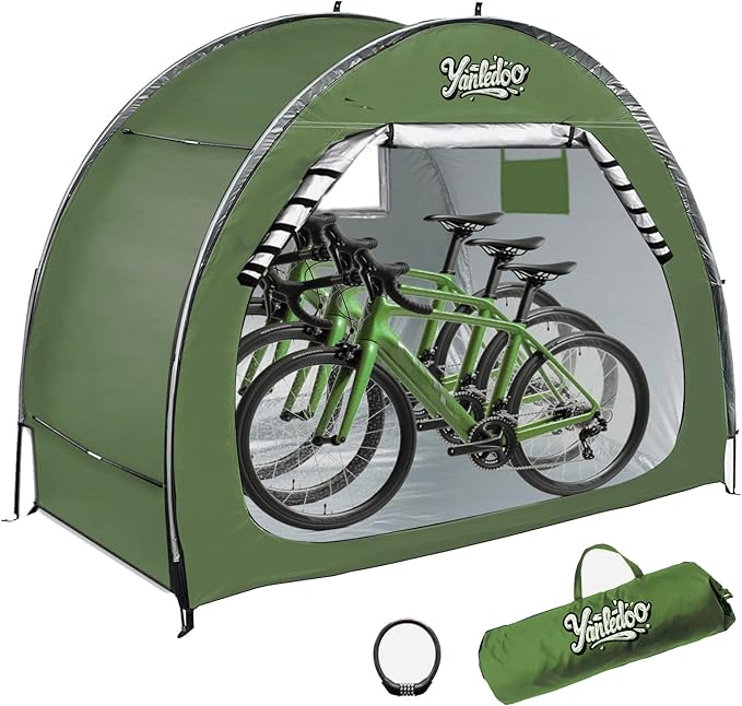 Bike Shed, Outdoor Portable Bike Storage Shed Tent, Bike Tent, Waterproof Bicycle Shelter with 210D Oxford Fabric, Bicycle Cover Fits 2-3 Bikes (Green)