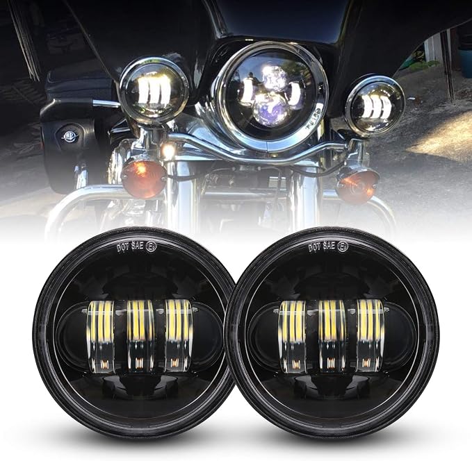 LX-LIGHT Black 7 Inch Motorcycle LED Headlight with 4.5 Inch LED Passing Fog Lamps and Mounting Bracket Compatible with Street Glide Road King Fat Boy Ultra Classic Electra Tri Cvo Heritage Softail