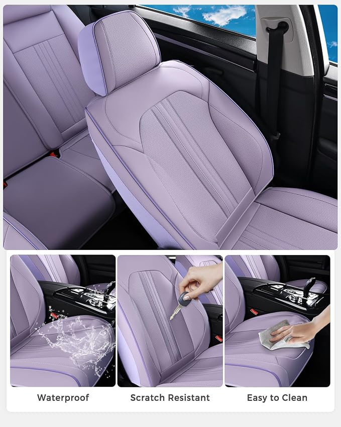 Huidasource Purple Front Seat Cover, Luxury Faux Leather Front Car Seat Cover, Compatible with Airbags, Seatbelt Buckles, Perforation, Cooling＆Heating, Universal Fit for Most Cars, Vans, Trucks, SUVs