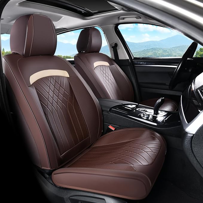 FLORICH Front Car Seat Covers, Leather Seat Covers for Cars, Car Seat Protector Waterproof Breathable, Universal Automotive Seat Covers, Front Car Seat Cover Fit for Most Sedans SUV Pick-up Truck