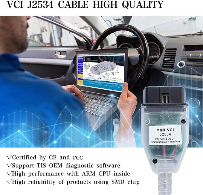 VCI J2534 Cable Fit for Toyota TIS Techstream - Latest Version V16.00.017, Firmware V1.4.8, Cable OBD2 Diagnostic Cable, Scanner Adapter Diagnostic Cable Scan Tool, Support Win XP WIN7 WIN10 32/64bit