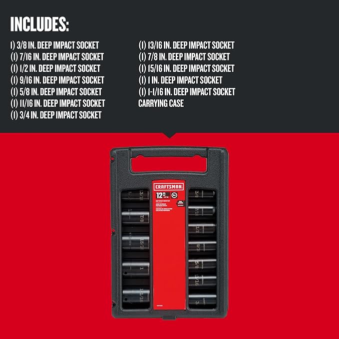 CRAFTSMAN Deep Impact Socket Set, SAE, 1/2-Inch Drive, 6-Point, 12 Pieces (CMMT15886)