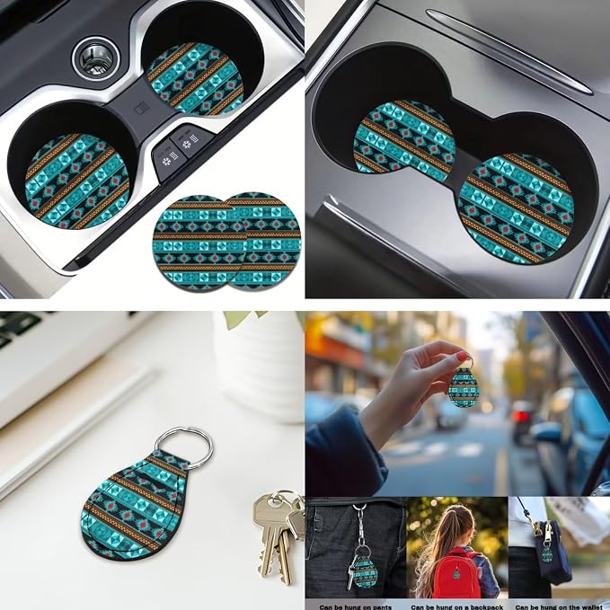 Tribe Aztec Car Seat Covers Sets 12 Pieces Center Console Cover Car Steering Wheel Cover Seat Belt Pads Car Interior Accessories Universal Fit for Cars SUV