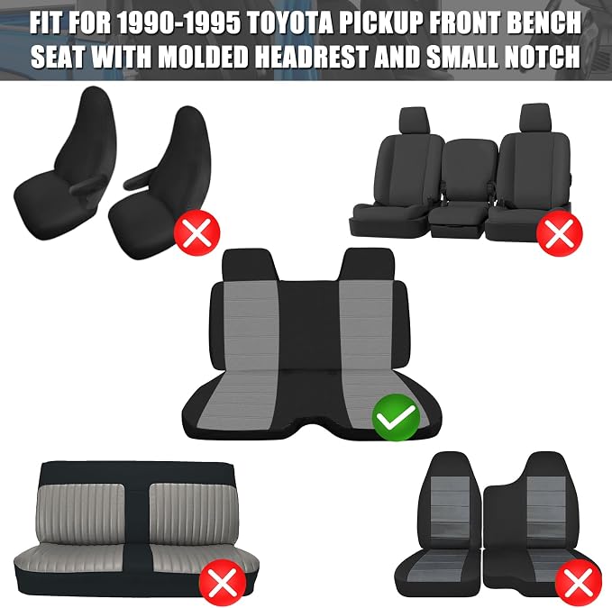 SAPUBK Custom-Fit Front Bench Seat Covers Replace for 1990-1995 Toyota Pickup, Driver and Passenger Knitted Fabric Composite Soft Foam Lining Airmesh Breathable Seat Cover Cushion