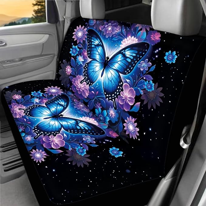 Mandala lotus Butterfly Car Seat Covers Full Sets 18 Pack Butterfly Car Interior Accessories Set with Steering Wheel Cover Auto Trash Can Car Headrest Covers for Women Belt Pads,Universal Fit