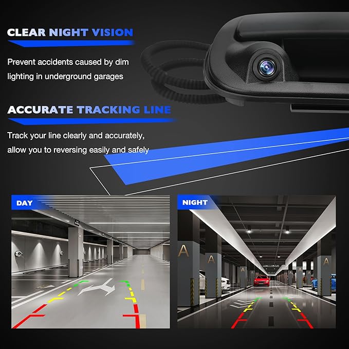 Backup Camera Tailgate Handle Compatible with Toyota Tundra 2000-2006 SR5 Base Limited, Reverse Back Up Camera Replace 819952028013, Rear View Camera 170° Wide-Angle