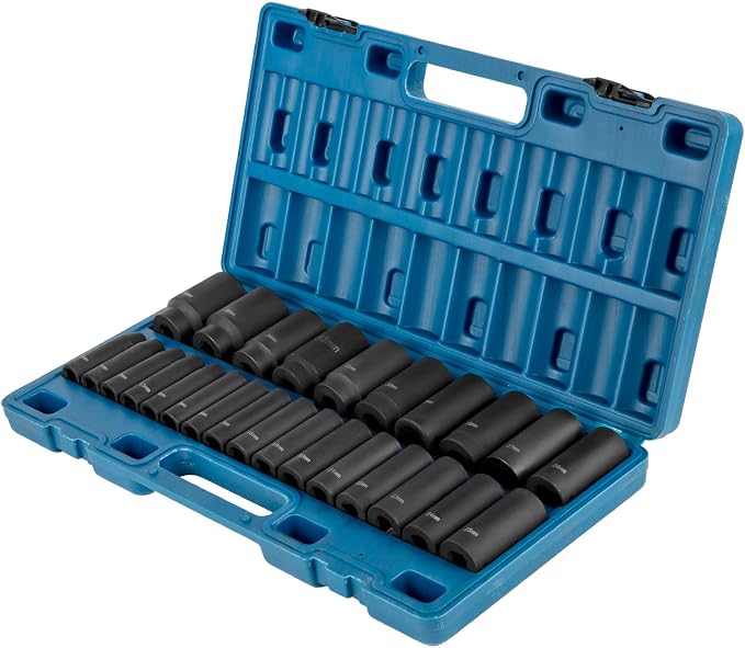 VEVOR Impact Socket Set 1/2 Inches 19 Piece, Deep Socket, 6-Point Sockets, Rugged Construction & Impact Socket Set, 26pcs x 1/2inch Metric 10mm-36mm Impact Sockets, 6-Point Deep Socket Rugged