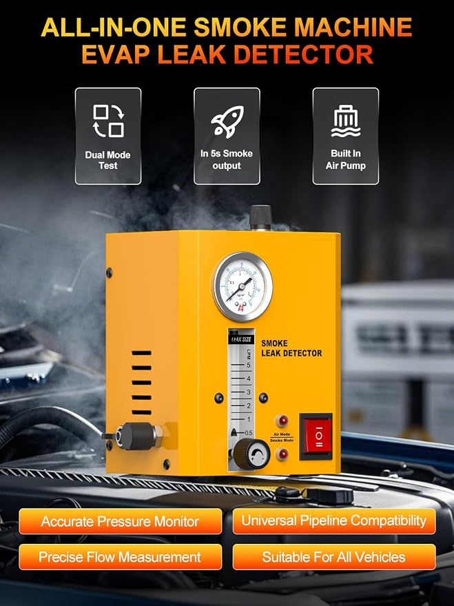 Smoke Machine Automotive Leak Detector with Built-in Air Pump, Pressure Gauge, Flow Meter, Vehicle Diagnostic Tool for Leaks Test in Vacuum,Fuel,EVAP & Other Cars System(Oil Not Included)
