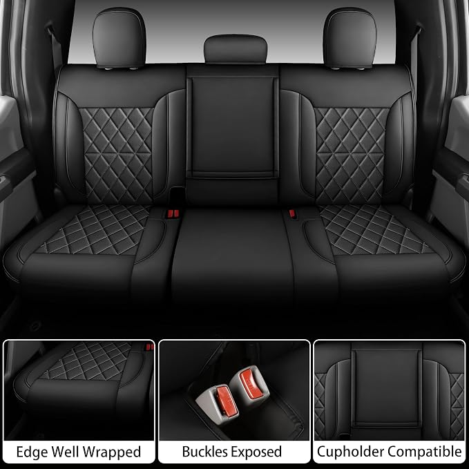 Silverado Sierra Custom Seat Covers, fit 2019-2026 Chevy Silverado GMC Sierra 1500 and 2020-2026 2500HD 3500HD Crew Cab(Rear Only, Black Rear)