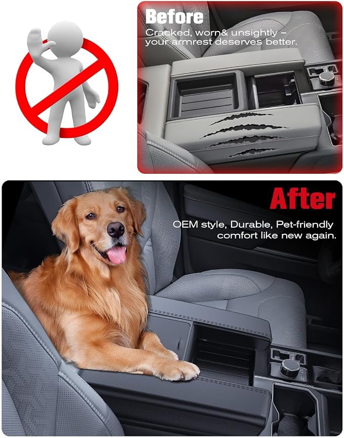 for 2022~2026 Tundra (SR/SR5/Limited) 2-in-1 Silicone Center Console Armrest Cover& Armrest Hidden Privacy Tray - [OEM Design& Friendly Liquid Silicone Rubber] - Thin Black