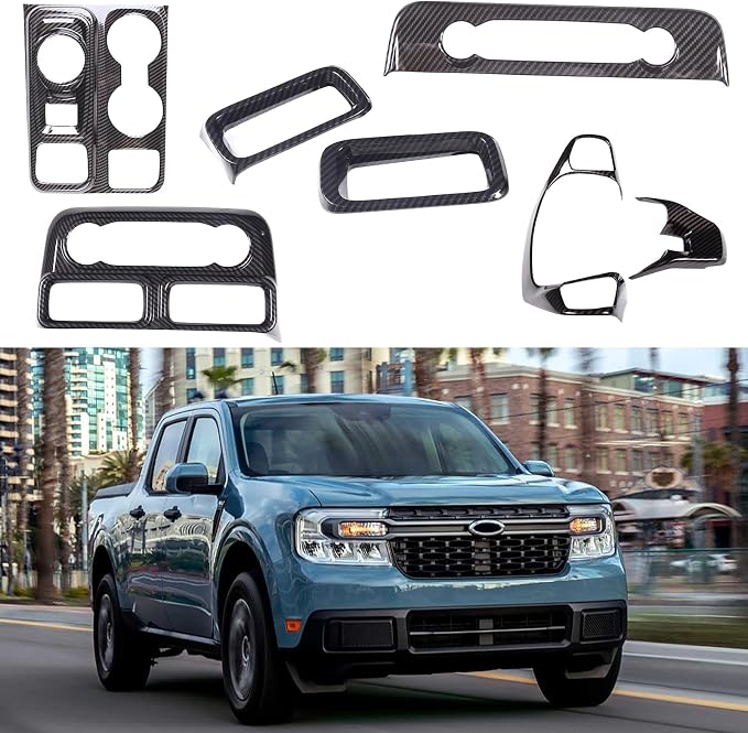 Lcojicep 7PCS Full Set Interior Trim Kit Compatible with Ford Maverick 2022-2024 Central Control air Conditioner Switch Panel Gear Panel air Conditioner Outlet Cover Decoration (Carbon Fiber Grain)