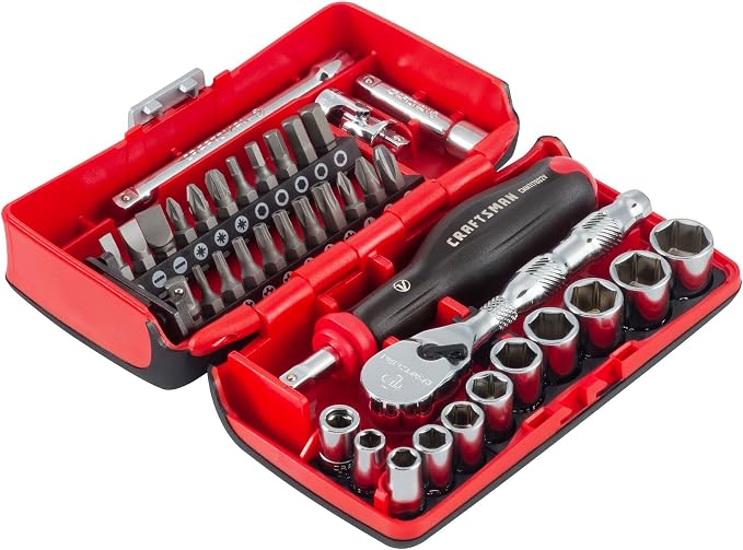 CRAFTSMAN V-SERIES Socket Set with 80-tooth Low Profile Ratchet, 38 Piece Shallow MM, 1/4 Inch Drive (CMMT45751V)