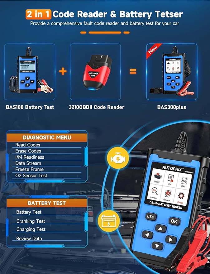 AUTOPHIX 3210 Pro OBD2 Scanner Bluetooth with AUTOPHIX BAS300 Plus OBD2 Scanner & Battery Tester