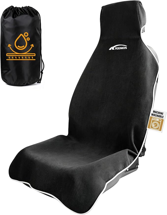 Car Seat Towel Cover, 3-Layer Waterproof Seat Protector with Soft Terry Cloth, Non-Slip Silicone Backing, Absorbent Sweat Cover for Gym, Beach, Pets, Cars & SUVs (Black, 1 Pack)