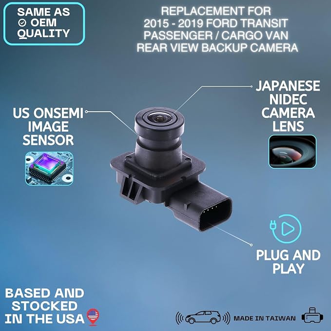 Backup Camera Replaces for 2015-2019 Ford Transit Passenger Van/Cargo Van OE Part # CK4Z-19G490-A, CK4T-19G490-AB