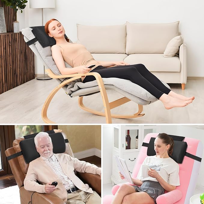 Head Recliner Pillow Adjustable Shredded Memory Foam Headrest Pillow for Recliners,Non-Slip Velvet Cushion for Pain Relief Neck Support Pillow for Travel Home Recliner Sofa Armchair (Black)