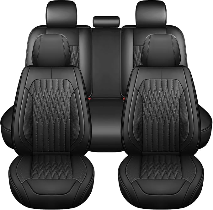 Huidasource Black Car Seat Covers, Waterproof Faux Leather Universal Fit Most Cars Sedans SUVs Trucks Airbag Compatible, Cup Holder Access, Car Seat Compatible, Easy Install, Wipes Clean