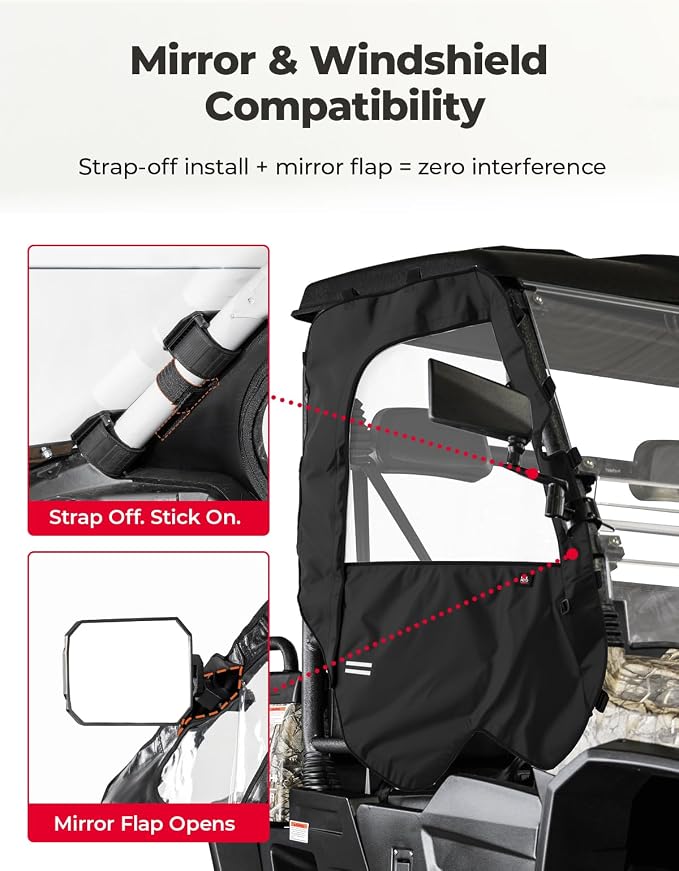 KEMIMOTO Soft Side Doors Heavy Duty 1680D Compatible with Hisun 500 700, Axis 500 700, Coleman 500 700, Massimo MSU 500, Waterproof Tear-resistant UTV Cab Enclosure Fit for Side Mirrors & Windshields