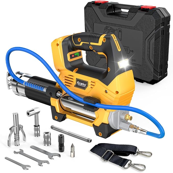 Ecarke Cordless Grease Gun, Compatible with DeWalt 20V Battery (Tool Only), 3‑Speed Adjustable Flow, 12,000 PSI Max, 39” Hose, Works with Bulk & Cartridge Grease, for Farm/Truck/Construction