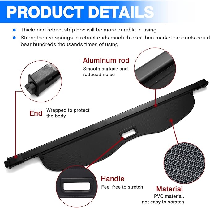 Powerty Cargo Cover for 2019-2024 2025 Chevrolet Blazer Retractable Trunk Cover Trunk Shielding Shade for Blazer Accessories Cargo Luggage Cover No Gap(Not fit for Blazer EV)