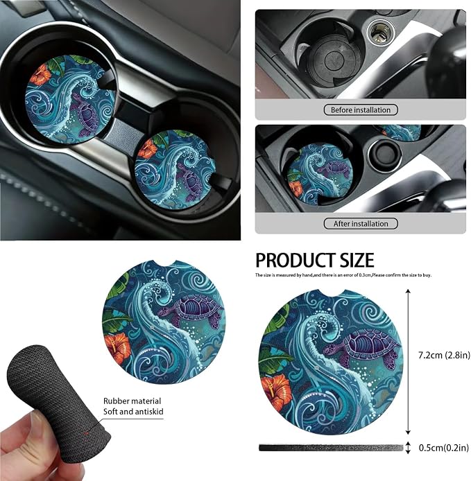 Hibiscus Turtle Printed Car Seat Cover Set 15 PCS, with Steering Wheel Cover Seat Belt Pad Garbage Bag Air Vent Pocket Rearview Mirror Cover for SUV Trucks Vans Sedans