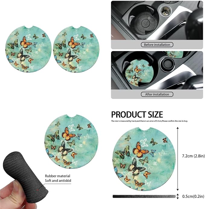 Butterfly 13 Pcs Seat Covers Full Set Realistic Monarch Butterfly Pattern Non Slip and Soft Headrest Cover Car Sage Green Insect Cup Pad Fit for Car,Truck,Van,SUV