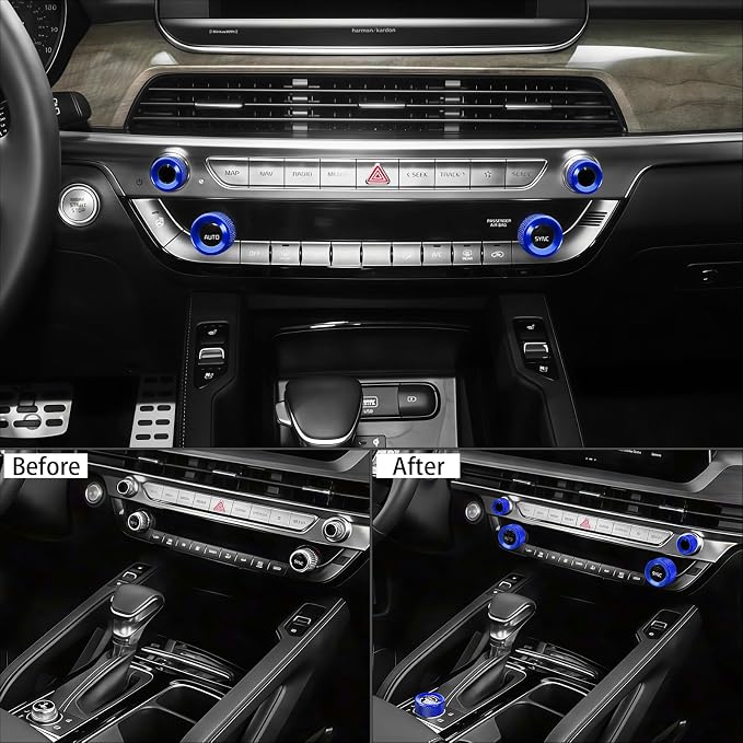 5PCS Aluminum Car Drive Mode Gear Shift Switch Cover,Radio Audio Volume Adjustment Knob Cover,AC Switch Button Knob Cover Compatible with Kia Telluride 2020-2025 Accessories (Blue)