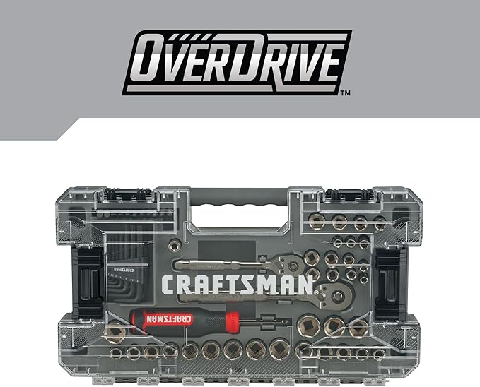CRAFTSMAN OVERDRIVE 64-Piece Gunmetal Chrome Mechanics Tool Set, Standard SAE/Metric Socket Set, with Hard Case (CMMT99064)