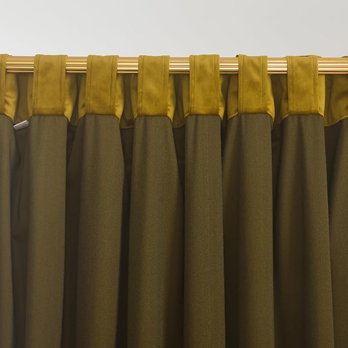 Roslynwood Luxury Soft Olive Yellow Velvet Curtains 72 inches Long Back Tab Thermal Insulated Blackout Window Drapes for Living Room/Bedroom/Dining Room, W52 x L72, 2 Pcs