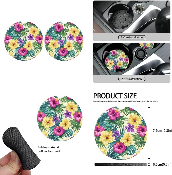 Hibiscus Seat Covers for Cars 13 Pcs, Colorful Tropital Flower Car Interior Accessories Auto Center Console Pad, Ocean Island Plants Cover for Cars Interior Universal Fit