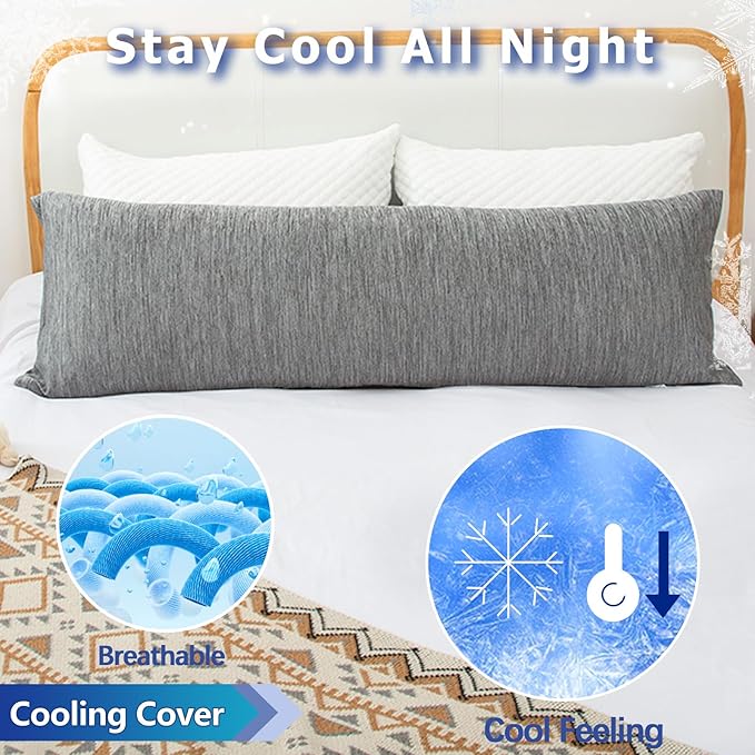 1 MIDDLE ONE Body Pillow, Memory Foam Body Pillows for Adults Sleeping, Long Pillow for Bed, Big Large Firm Full Body Pillow for Side Sleeper, 20x60 Inch (Cooling Grey)