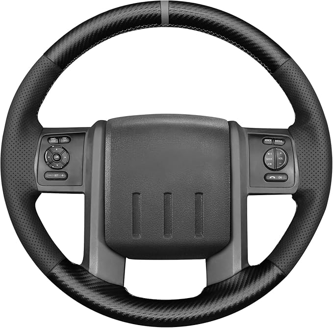 Custom OEM Stitched Black Genuine Leather Steering Wheel Cover for Ford F-250 F-350 2008 2009 2010 2011 2012 2013 2014 2015 2016 Expedition 2007-2014 Car Interior Accessories Parts