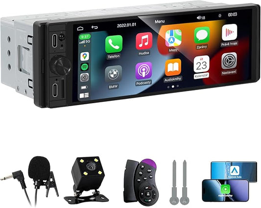 DINRGO Single Din Car Radio - Car Stereo with Wireless Apple Carplay Android Auto, 6.9" Touchscreen Radio with Bluetooth 5.2 Support Mirror Link, RC，GPS, FM, USB & Type-C Fast Charging, EQ, SWC，MIC