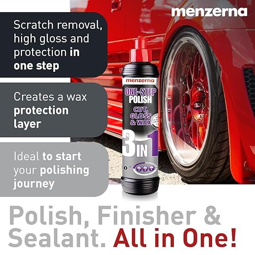 menzerna 3in1 Polishing Set – One-Step Polish (8oz) + Drill Machine Adapter + Medium Cut Pad | Polish Your Car with a Cordless Drill