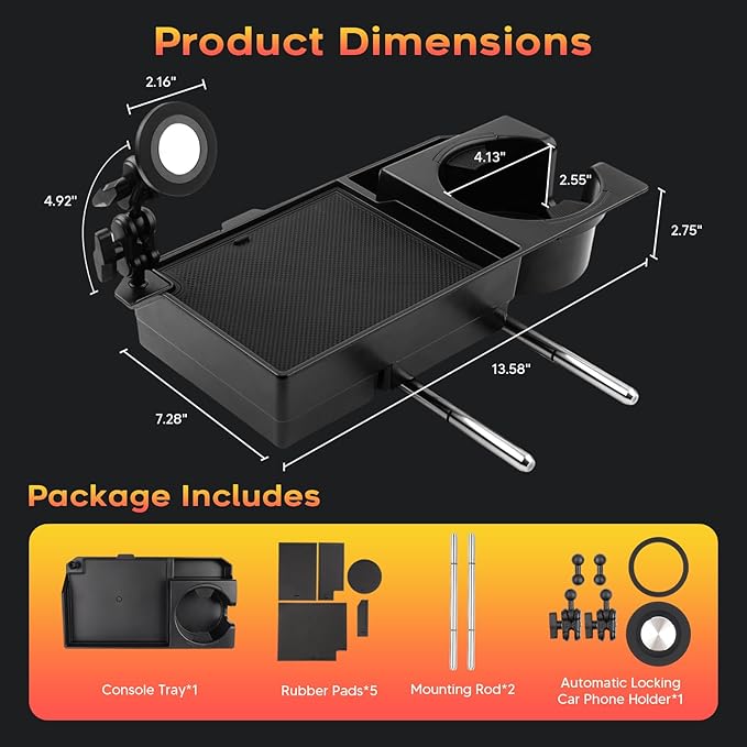 Karltys Front Center Seat Headrest Organizer for Ford F-150 F-250 F-350 F-450 F-550 F-650 2011-2026, Only for Jump Seat Console, Storage Tray with Magnetic Phone Holder and Cup Holder